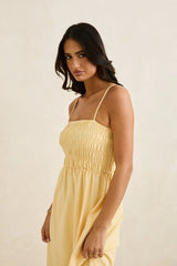 Rhythm Robe Classique Smockée Midi - Butter