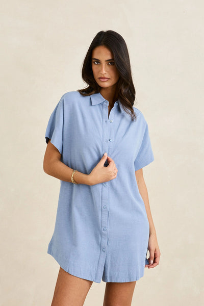 Steel Blue|Rhythm Classic Shirt Dress