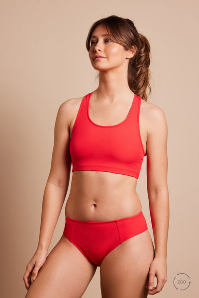 Geranium|Model is 5’7 (32C - 25) and wearing Small – Jenna Bikini Top|STL-1